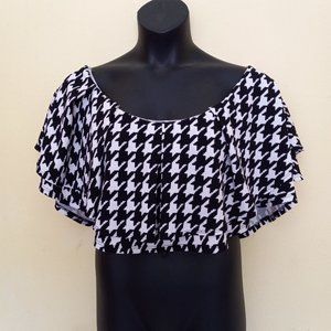 ETA Off Shoulder Black and White Houndstooth Crop Top 2X